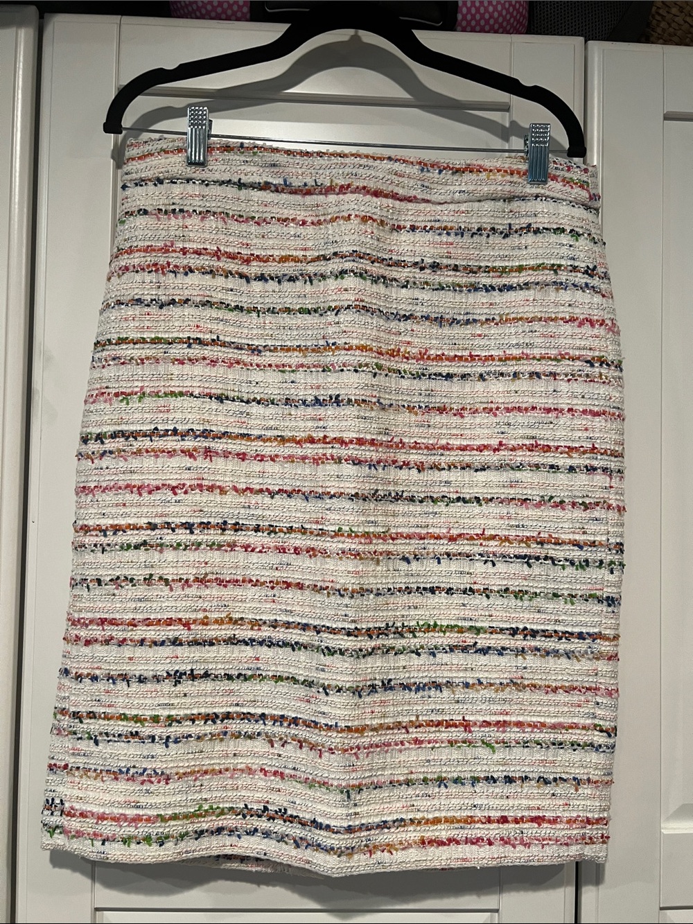 J. Crew White Tweed Pencil Skirt with Multicolor Stripes